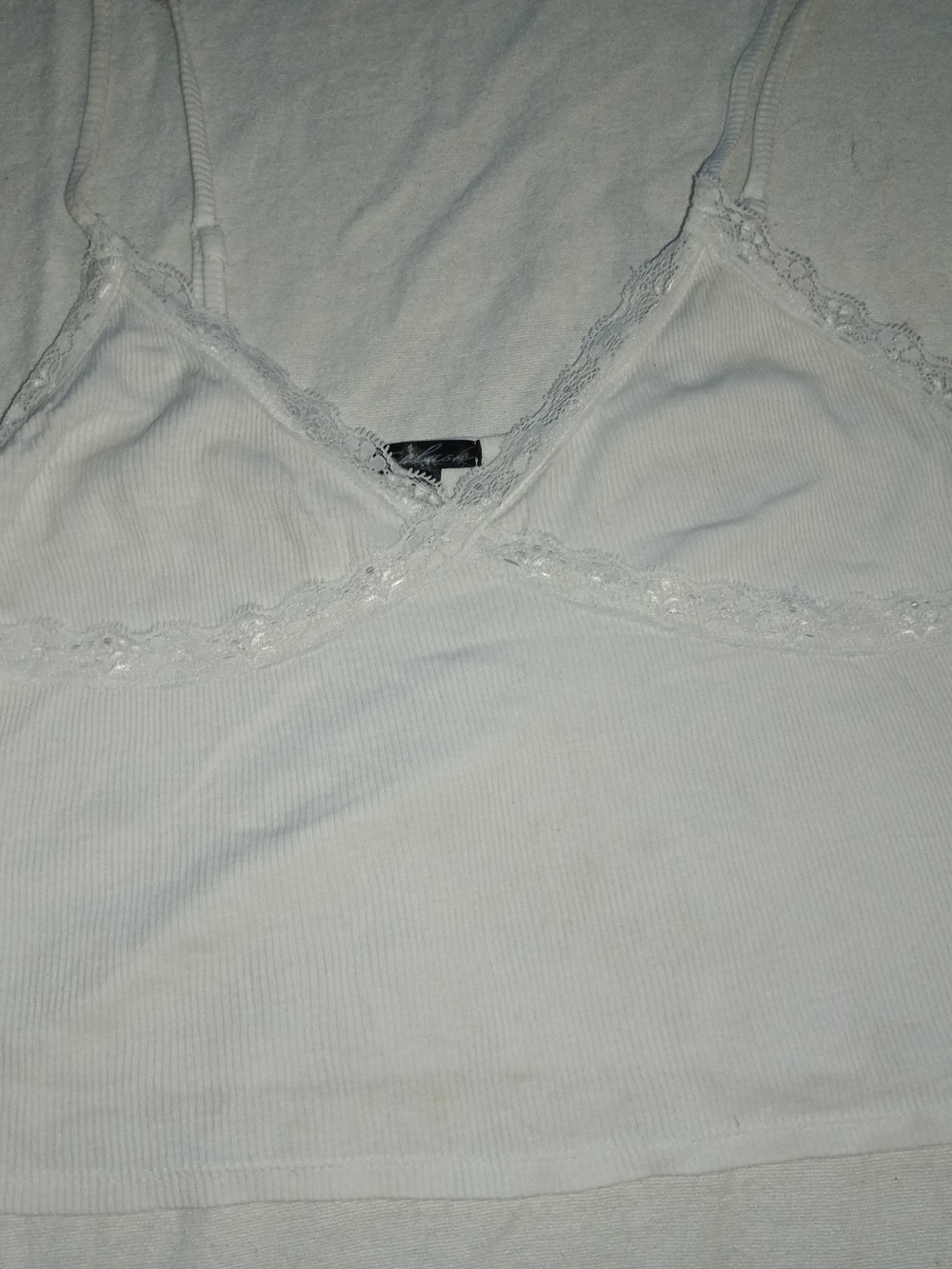 Splash White Lace-Trim Ribbed Camisole